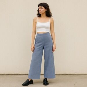 Vintage Hand Made Wide Leg Palazzo Pants Womens 27 W Blue Houndstooth High Waist